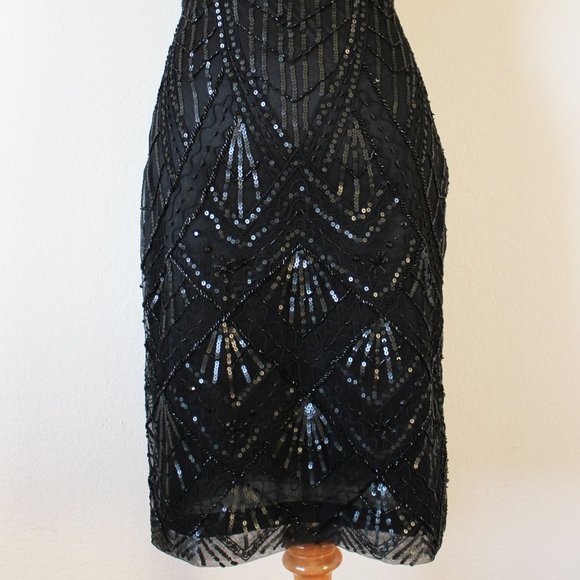 NEW Sue Wong 1920s Gatsby Art Deco Black Beaded & Sequined Cocktail Dress 0 - Picture 11 of 12